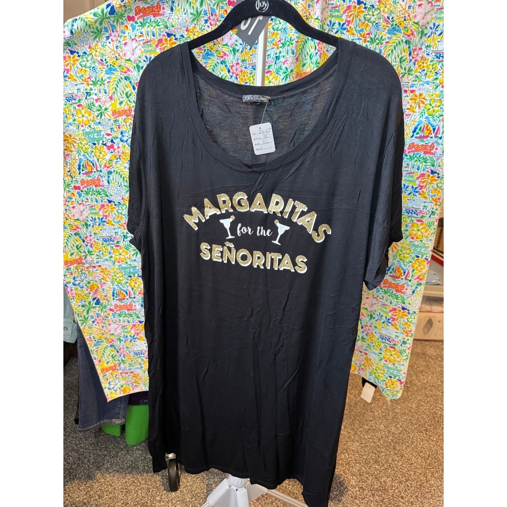 180 Tart Intimates Margaritas for the Senoritas Black Glitter Sleep Shirt XL